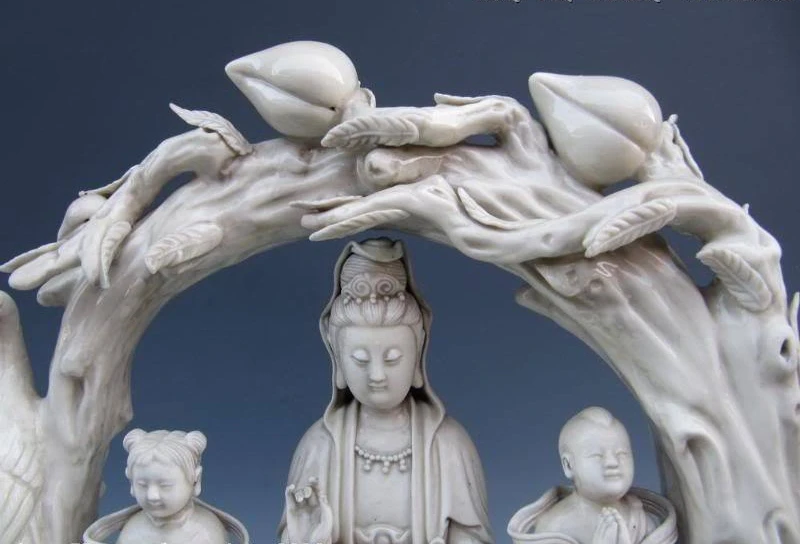 13 Китайский белый фарфор мальчик и девочка персик Кван-Инь статуя Гуань Инь | Дом