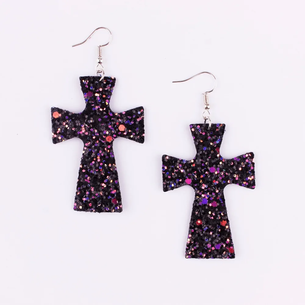 ZWPON Fashion Lightweight Glitters Sequin Dangle Pendants Leather Cross Earrings Glitter for Woman | Украшения и аксессуары