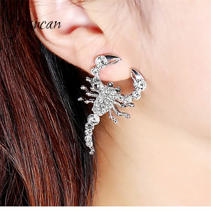 Yesucan Punk Style Animal Stud Earrings Women Men Full Crystal Scorpion Earring Silver Color Animal Ear Jewelry Gift Brincos