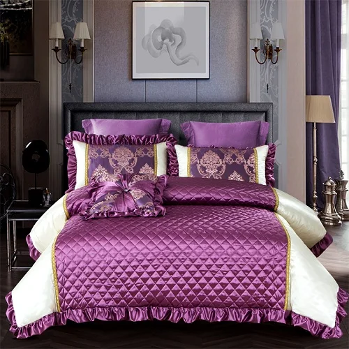 bedding set 1 Комплект постельного белья королевского размера, розовый, фиолетовый, Роскошный шелковый хлопковый пододеяльник, покрывало на кровать, свадебное покрывало, комплект, ropa de cama juego de cama - Цвет: bedding set 1