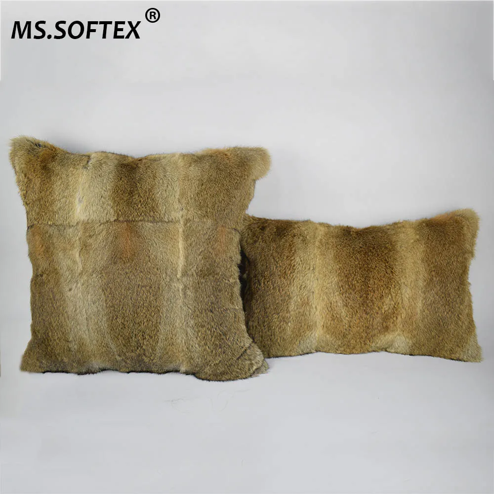 MS.Softex натуральный кроличий мех кожи Подушка Чехол из натурального кроличьего
