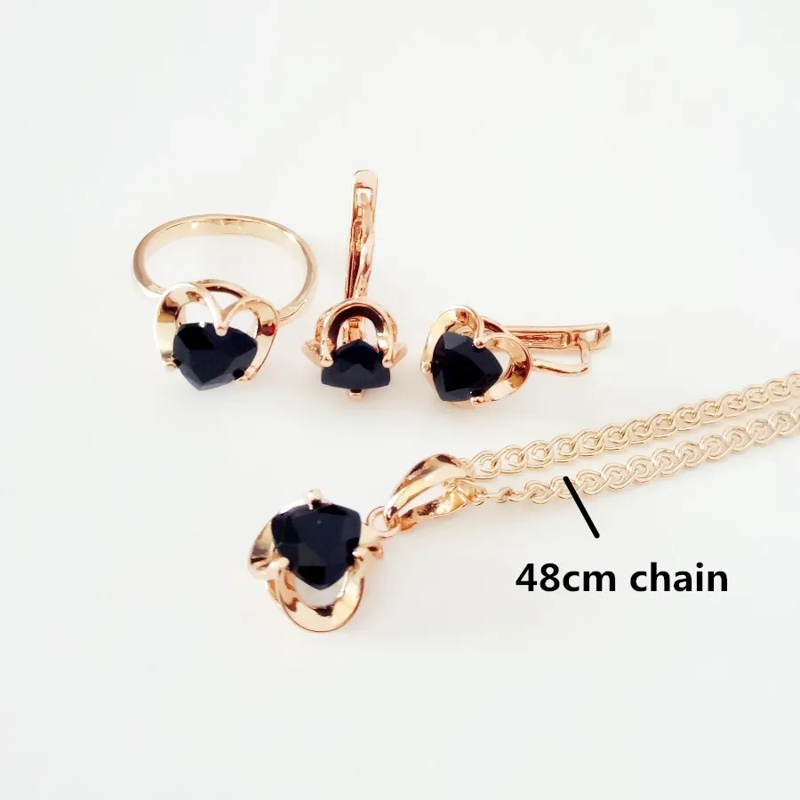 set with chain 48cm Женские офисные Ювелирные наборы, офисный стиль, розовое золото 585, Женские Ювелирные изделия, черный кубический цирконий, серьги/ожерелье/кольцо, наборы - Окраска металла: set with chain 48cm