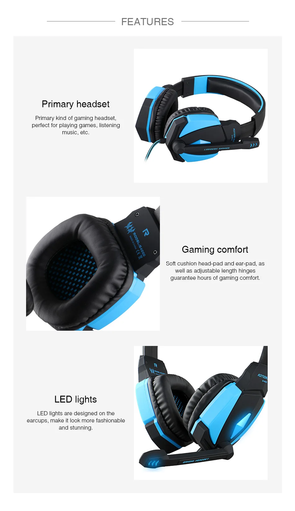 Игровые наушники KOTION G2000/G9000/B3505/G4000 Игровые наушники w/микрофон светодиодный свет стерео игровые гарнитуры для компьютера PS4 супер бас наушники