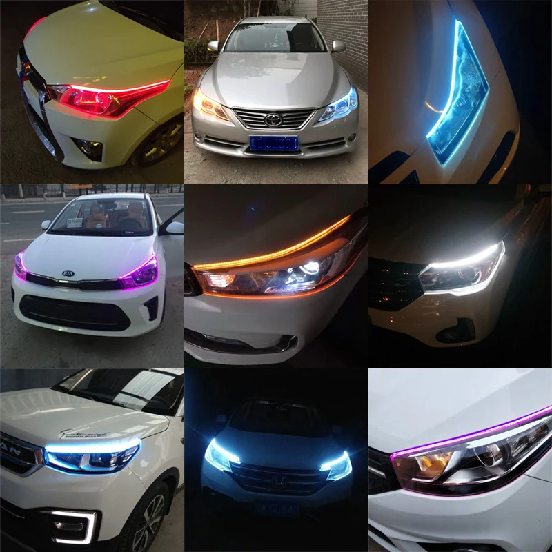 12V светодиодные полосы света Белый drl желтый сигнал поворота 45 см 60 мягкий