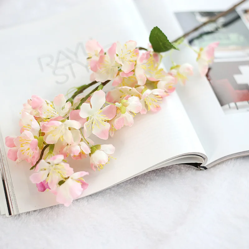 light pink Искусственная ветка вишни Шелковый цветок Сакура стволовых деревьев для свадьбы Флорес пластик персик букет украшение дома Розовый 53 см - Цвет: light pink