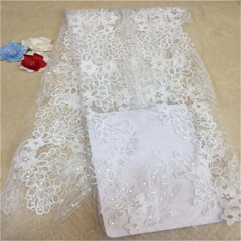 Кружевная ткань с пайетками в африканском стиле кружевная белого и золотого