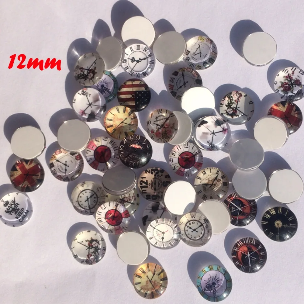 (100 шт./лот) 12 мм круглые кабошоны с изображением часов (смешанные изображения