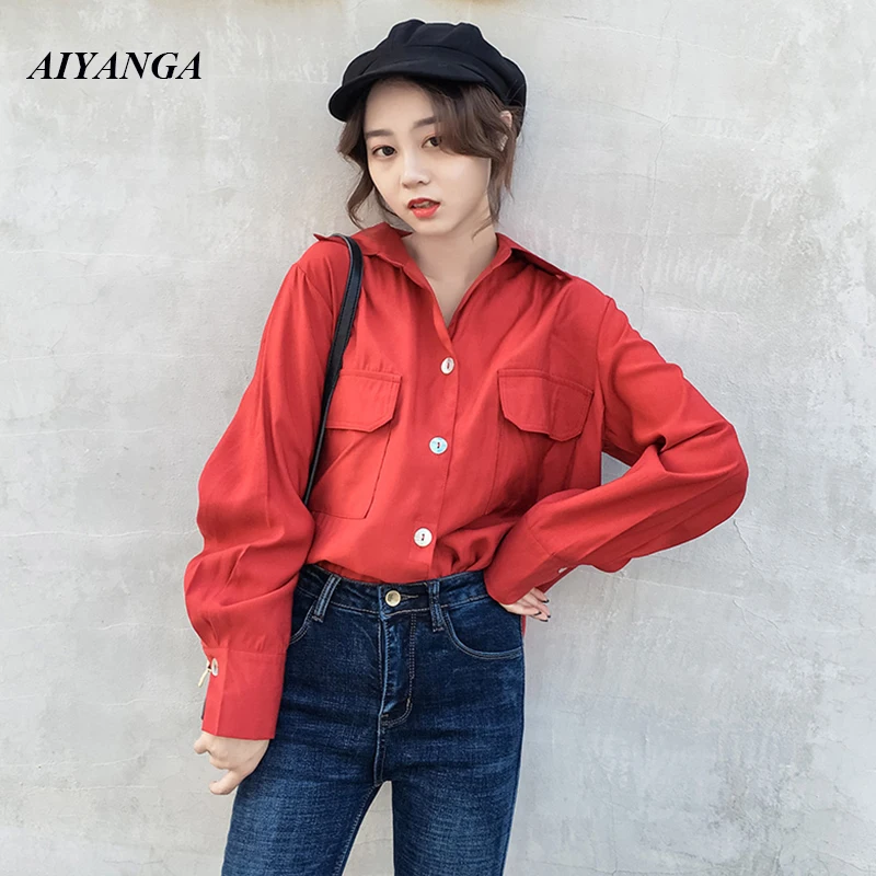 Casual Blouses For Women 2018 Spring Shirts Female Medium Long Shirt Loose Big Size Blouse Turn-down Color Shirts Tops Ladies