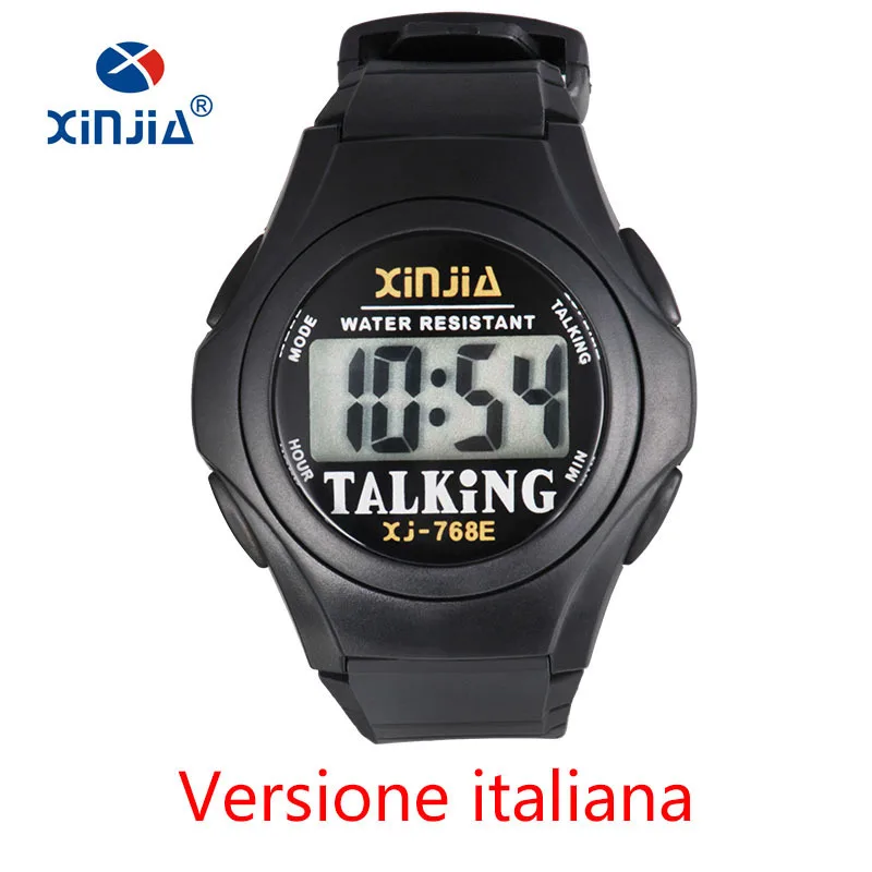 Italian XINJIA, новые говорящие часы для слепых мужчин и женщин, повседневные спортивные цифровые часы для пожилых людей с видимым эффектом, итальянский, арабский, русский, корейский - Цвет: Italian