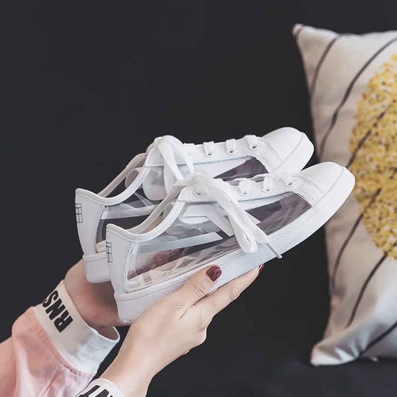 Маленькие белые туфли коллекция 2019 года сезон весна-лето Новые прозрачные модные