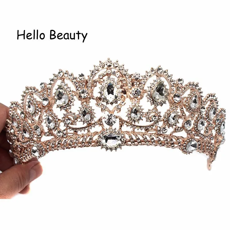 rose gold crown Розовое золото розовый Винтаж барокко Королева Король диадема жемчуг свадебные украшения для волос кристалл тиара и корона повязка для женщин Свадьба - Окраска металла: rose gold crown