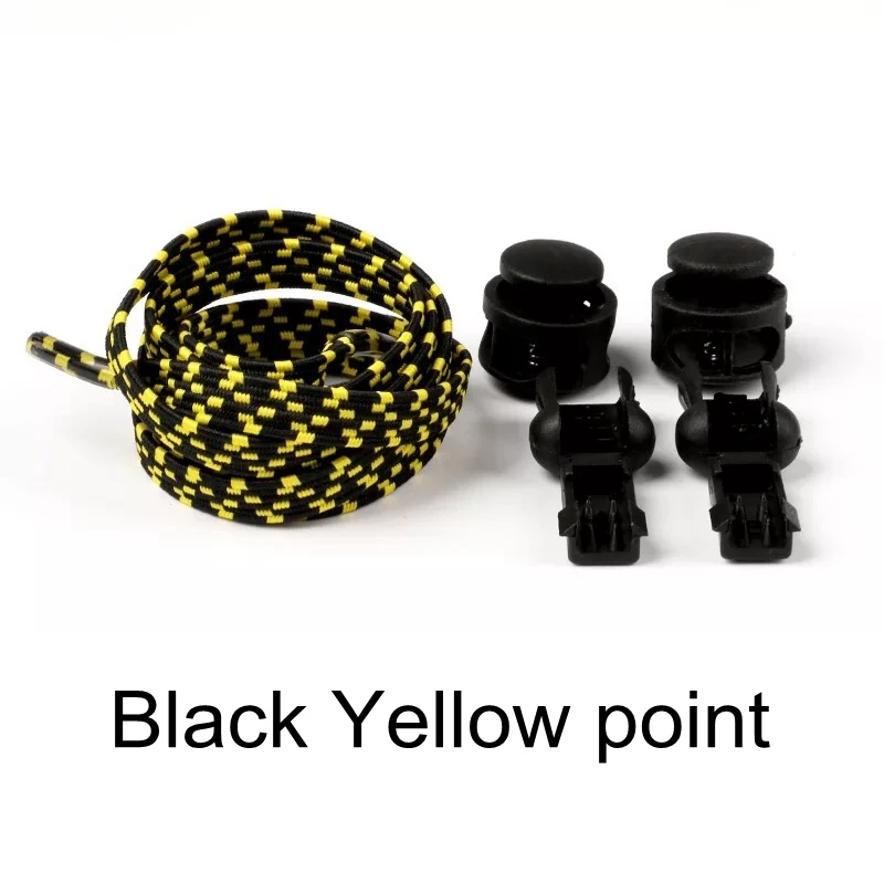 Black yellow point 1 пара Растягивающихся шнурков фиксирующий башмак шнурки унисекс Детские эластичные шнурки для кроссовок шнурки без шнурков - Цвет: Black yellow point