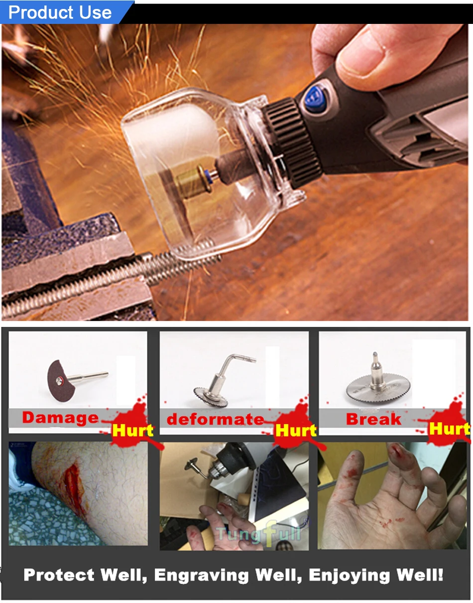 Фото Tungfull DREMEL шлифовальный станок с защитной крышкой, резной локатор, шлифовальные весы с 6 в 1 древесными фрезерными заусенцами, резак, вращающийся инструмент Dremel №5