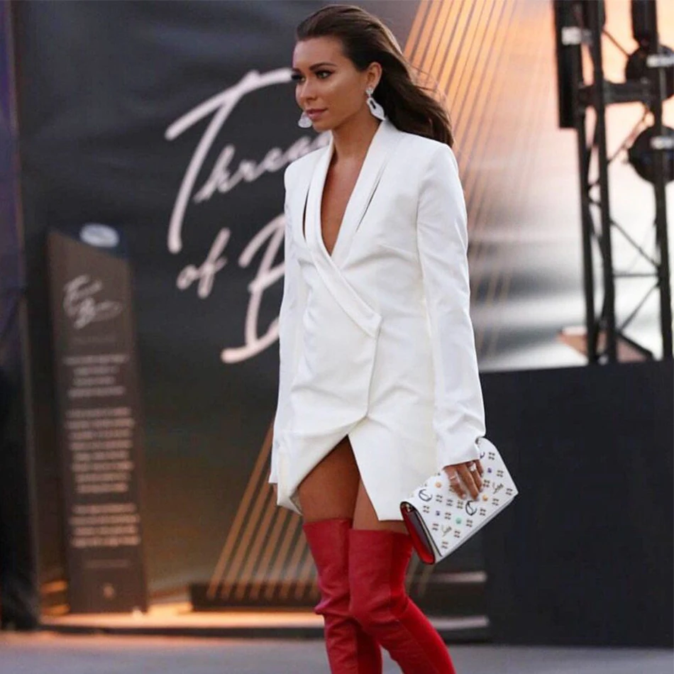 Seamyla 2020 New Elegant Coats Long Sleeve Sexy Celebrity Party Blazers Women White Runway Coat Ladies Winter Club Outwears | Женская