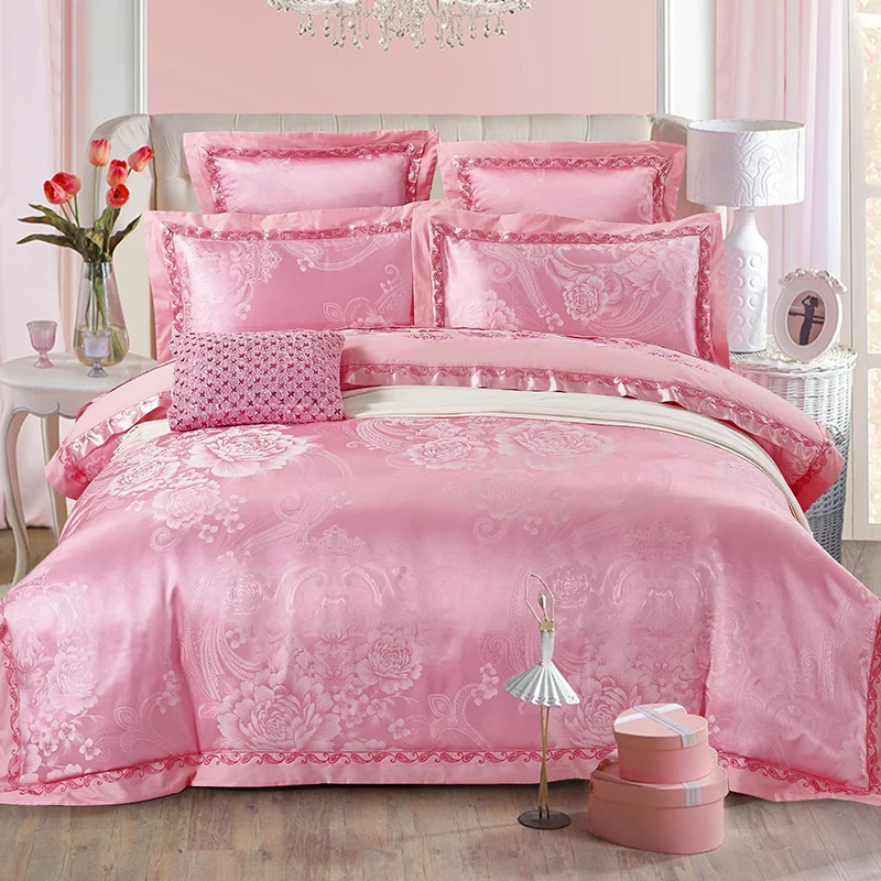 queen King size 4/6 шт. элитное постельное белье золото комплект постельного белья из шелк, сатин, Жаккард Пододеяльник, простыни постельное покрывало
