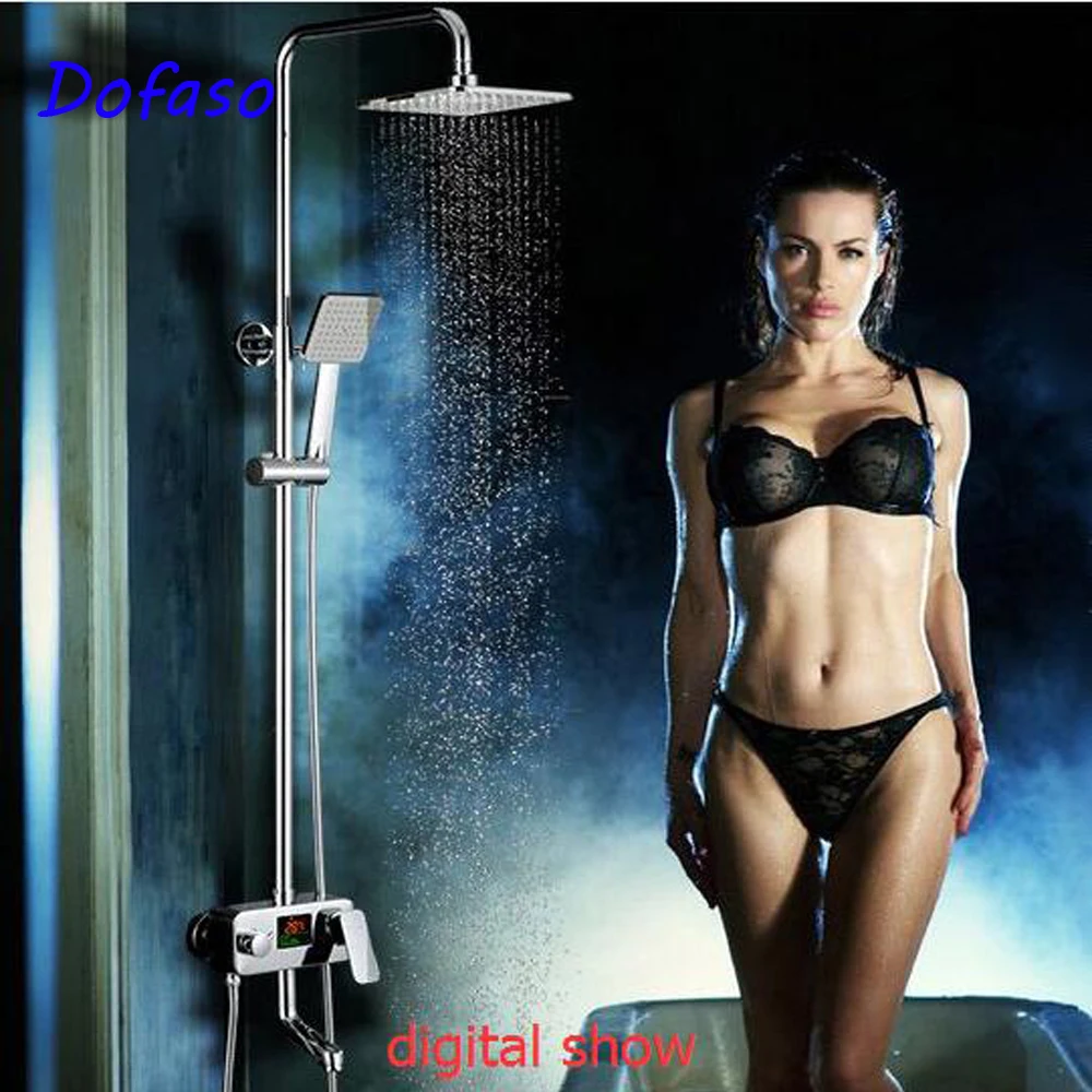 Dofaso кран воды Powered светодиодный цифровой Дисплей душ не Батарея 8 дюймов голову Душ столбца ванны смесители и насадкой
