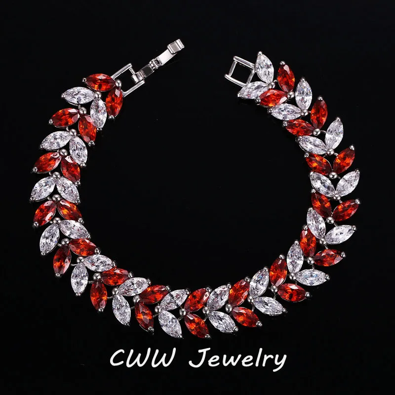 red CWWZircons Высокое качество для женщин CZ свадебные украшения роскошный большой австрийский красный браслет из пурпурных кристаллов с кубическим цирконием CB141 - Окраска металла: red