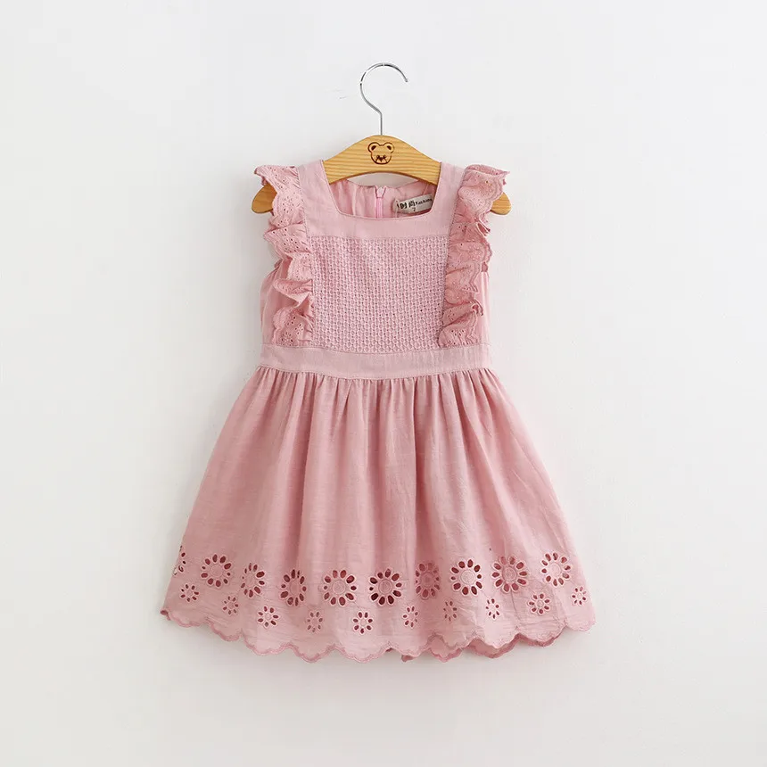 

cotton pink flowers floral girl dress founce girl ball gown summer wearing sweet pleated dress lace edge girl party wearing