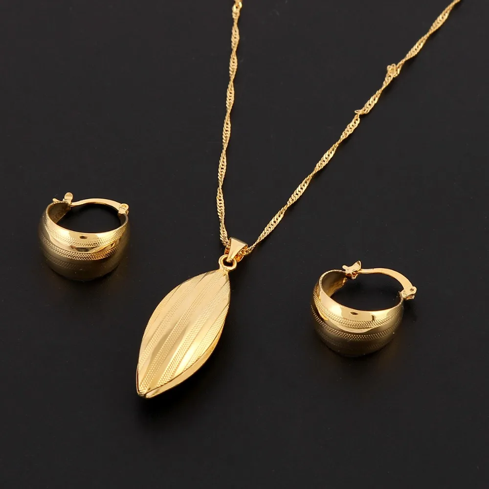 

Bangrui African Bridal Wedding Jewelry Arab Ethiopian set Jewelry Necklace Pendant Earring Set Joias Ouro Gold Jewelry
