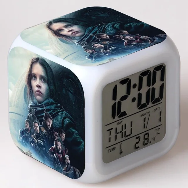 Черный Rogue One: Звездные Войны История мультфильм фигурка героя игры Детские игрушки 7 цветов изменения цифровые, со светодиодом Будильник - Цвет: Черный