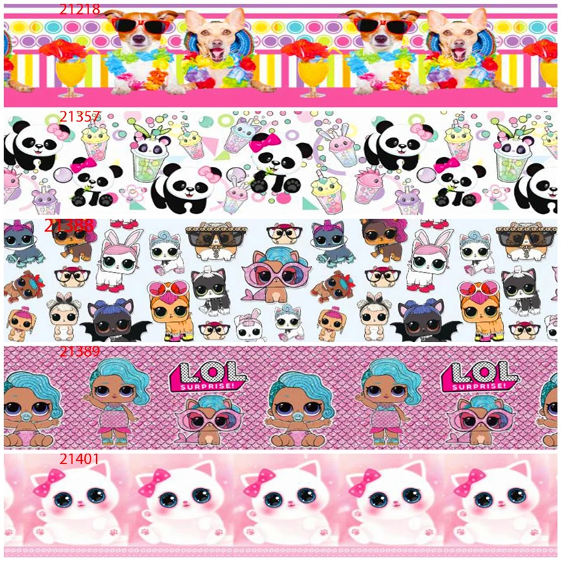 25 38 50 75mm width children cartoon animals Printed polyester Grosgrain Ribbon Satin Ribbon Kids ribbons KD10