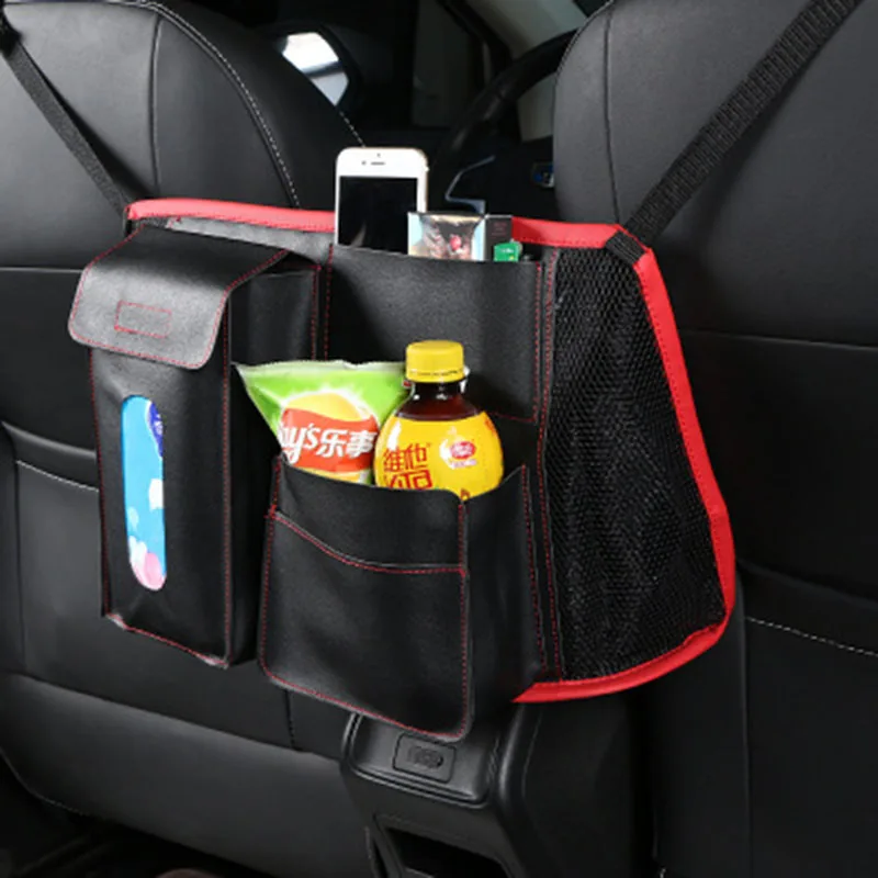 Multifuction Car middle seat gap storage bag leather net mesh backseat hanging book foods tissue pockets organizers bags | Автомобили и