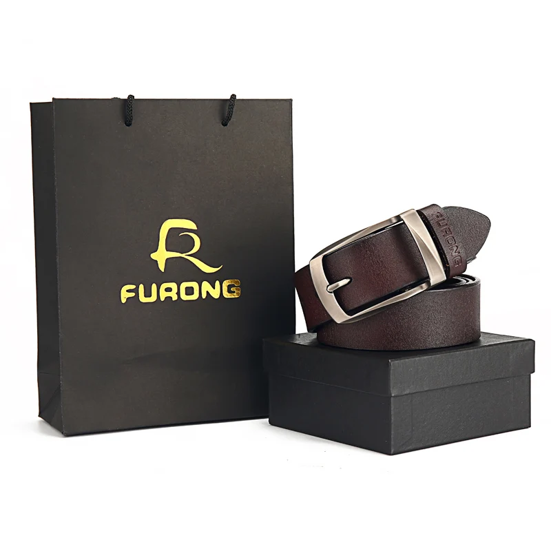 FURONG Designer Mens Belts High Quality Real Cow Genuine Leather Men Belt Luxury Pin Buckle Male Cowhide Belts for Jeans