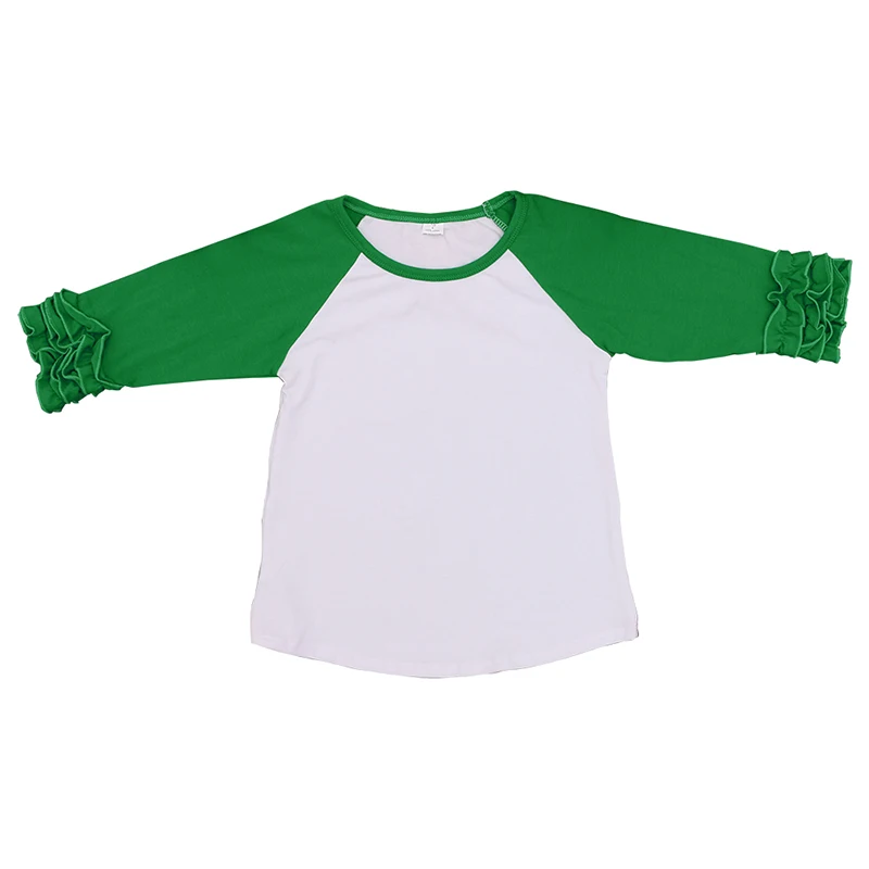 green Коллекция года, одежда для маленьких девочек футболка для девочек с оборками, реглан, одежда для девочек осенне-осенние хлопковые футболки для девочек - Цвет: green