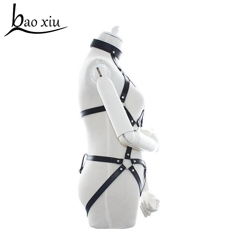 

Hot Halter metal Leather Harness Handcrafted sexy Body Bondage Bra Chest Caged Waist Belts Straps for women accessories