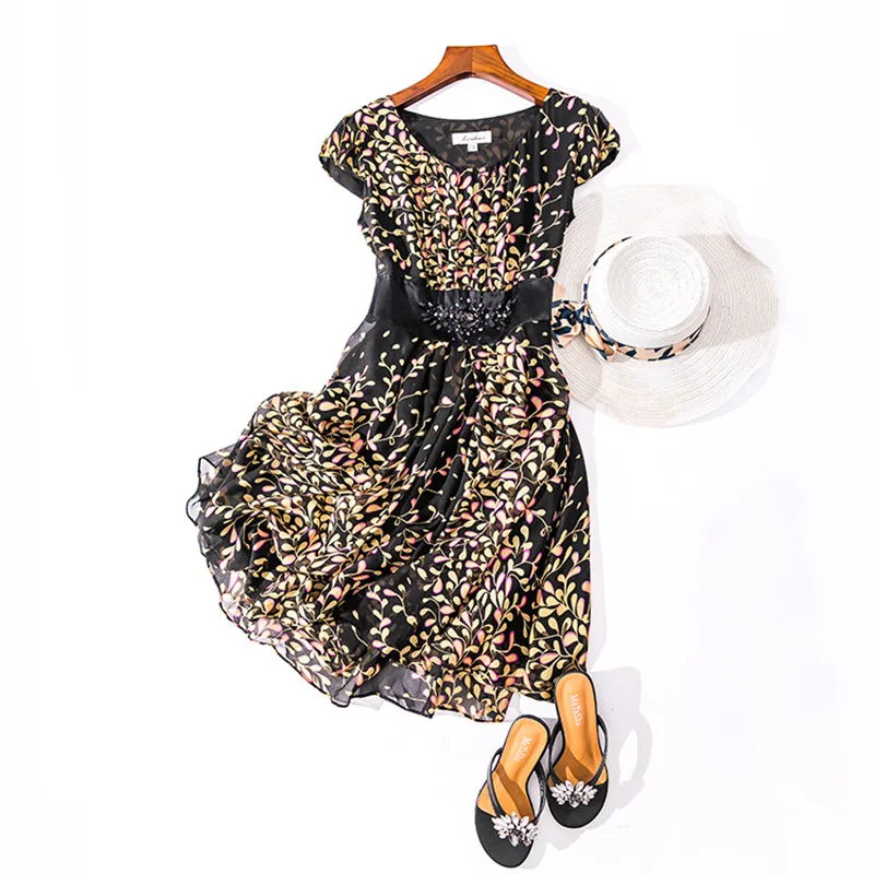 Для женщин Винтаж Лето 100% натуральный шелк платья для повседневное праздник по