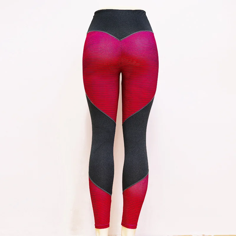 Fashion Women's Patchwork Pink Leggings Stripe Printing Jeggings Heart Fitness High Waist Women Trousers Leggings