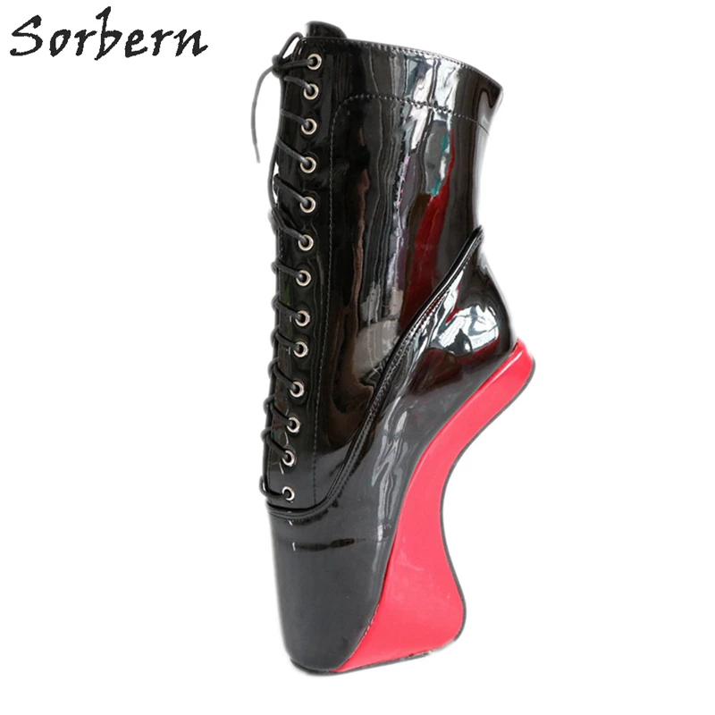 Черно-красные балетные ботинки Sorbern на танкетке с эффектом Heelless ботильоны