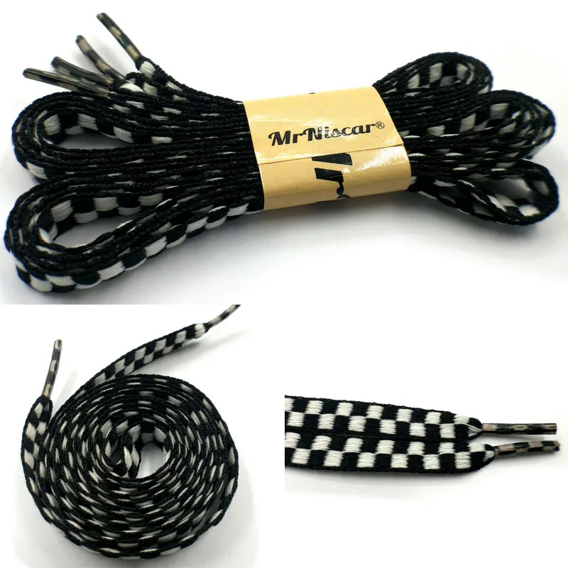 08 Black White 115cm 1 пара L 45,2" W 1 0,39" шнурки для детей и взрослых, клетчатые плоские шнурки для обуви, шнурки, кроссовки, повседневная обувь, веревка, высокое качество - Цвет: 08 Black White 115cm