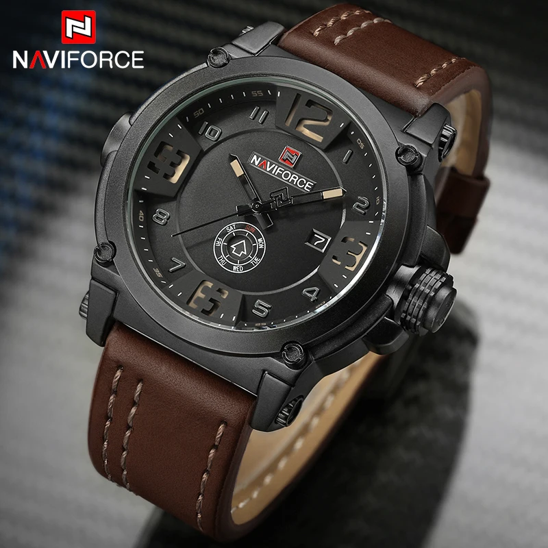 

Часы NAVIFORCE мужские, спортивные, кварцевые, с кожаным ремешком и датой