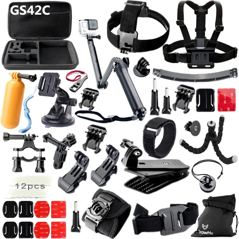 GS42C SnowHu, новинка, набор аксессуаров для Gopro hero, монопод для Go pro hero 8, 7, 6, 5, 4, для EKEN, H9, для xiaomi, для Yi, 4 K, Lite, EVA, чехол GS42 - Цвет: GS42C