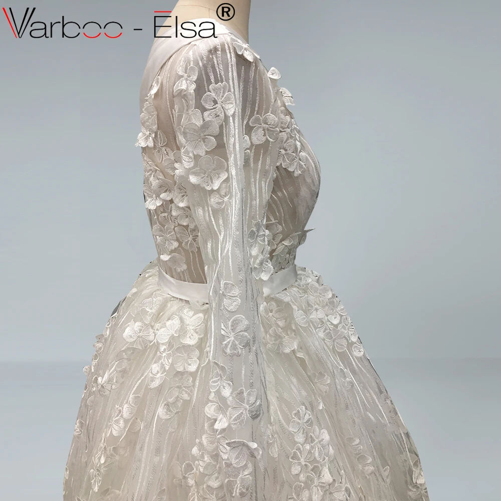 Женское вечернее платье с длинным рукавом VARBOO_ELSA белое и зеленое кружевное на