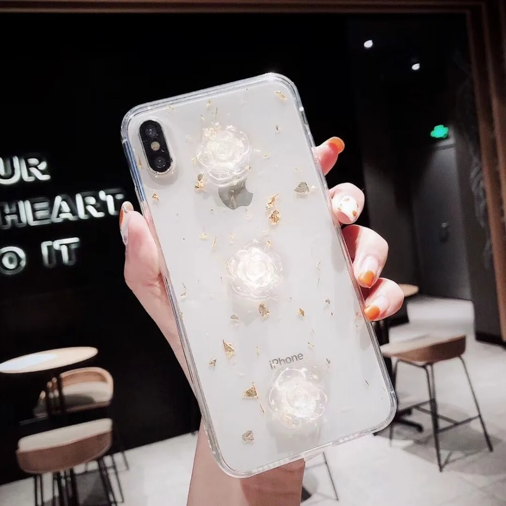 Ourpho эпоксидная Золотая фольга Чехол для мобильного телефона iPhone X XR XS MAX fashion trend rose
