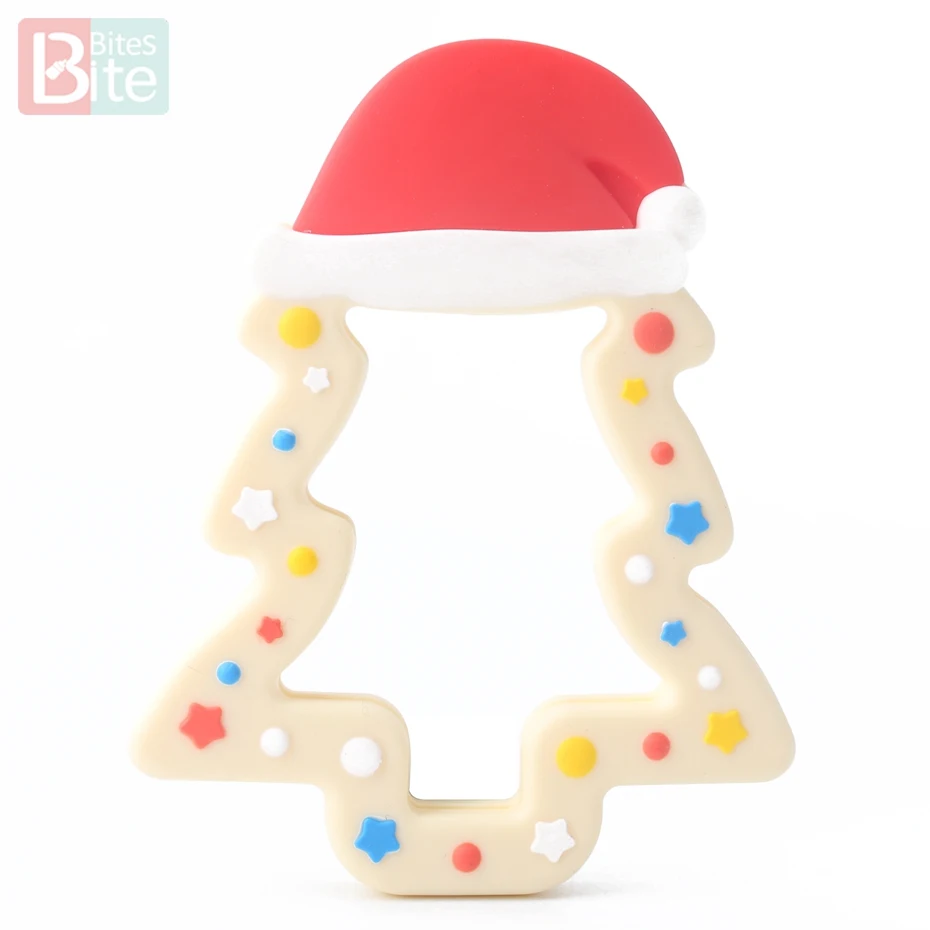 Tree Beige 1 шт., силиконовый Прорезыватель для зубов, рождественские подарки, дерево, снежинка, соска с цепочкой, для изготовления пищевого силикона, пятнистый олень, детский Прорезыватель - Цвет: Tree Beige