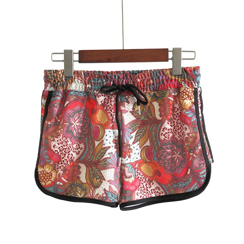 Модные шорты с цветочным принтом женские летние полосатые шорты со шнуровкой с высокой талией женские эластичные тонкие черные шорты большого размера