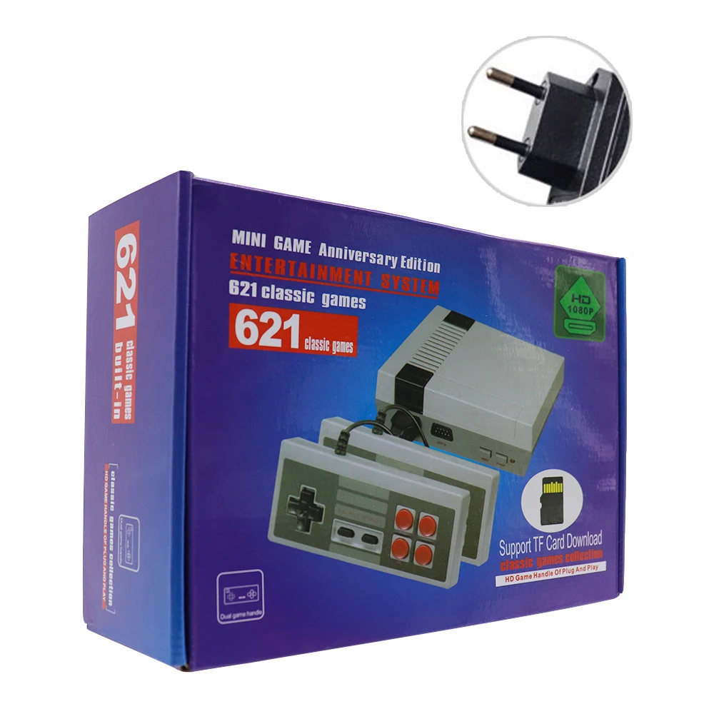 EU Plug 621 Games Мини Ретро Классический Ручной игровой плеер семейный ТВ Видео игровая консоль HDMI порт 600/621 8 бит игры Встроенный TF карта двойной геймпад - Цвет: EU Plug 621 Games