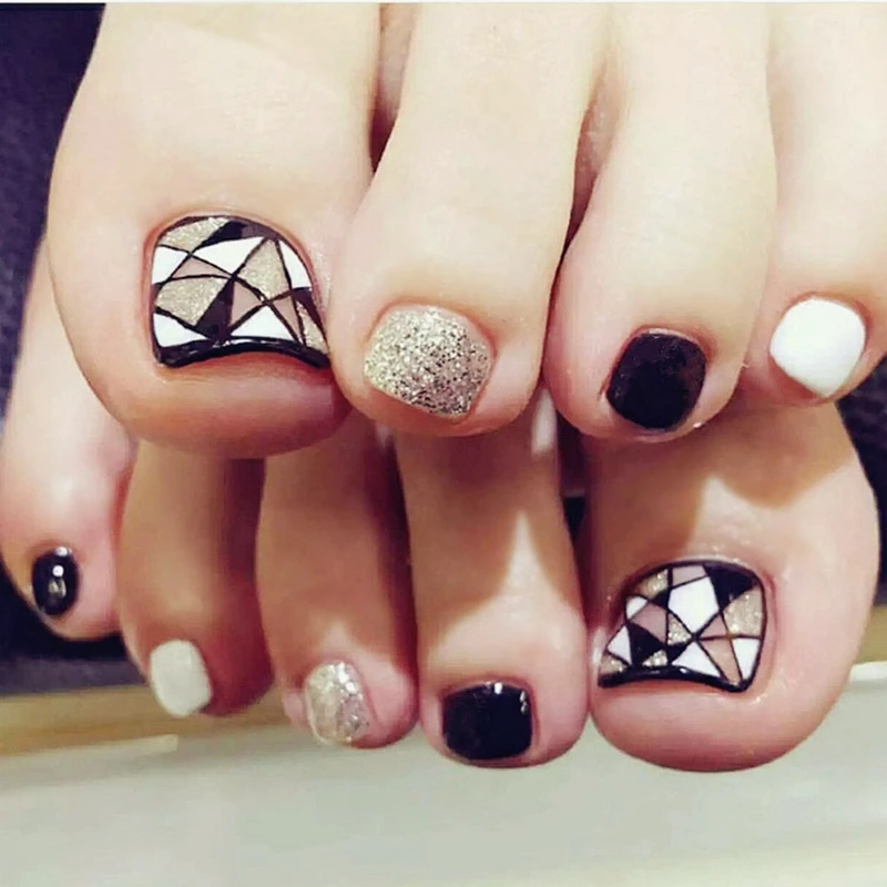 Милые ногти для пальцев ног, Подсолнух, Акриловые искусственные ногти, желтый, плоский верх, накладные ногти для ногтей, сделай сам, для ногтей, 24 шт - Цвет: T001