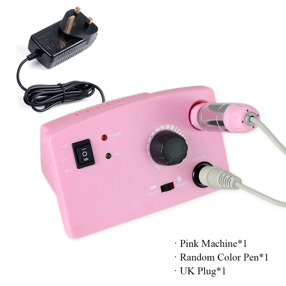 Pink and Handle UK 30000 об/мин набор для сверления ногтей, Электрический станок, профессиональный Фрезерный резак, инструмент для удаления лака и маникюра, аксессуары для ногтей LADR402 - Цвет: Pink and Handle UK