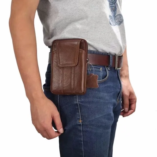 Пояс Сумка мешок застежки молнии с двумя карманами крышка из натуральной кожи