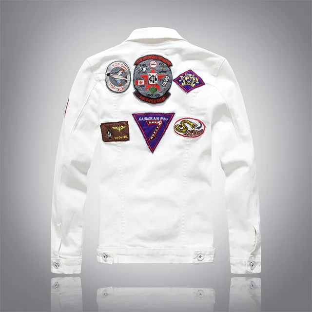 2019 Новая мужская белая джинсовая куртка однобортный лацкан патч дизайн