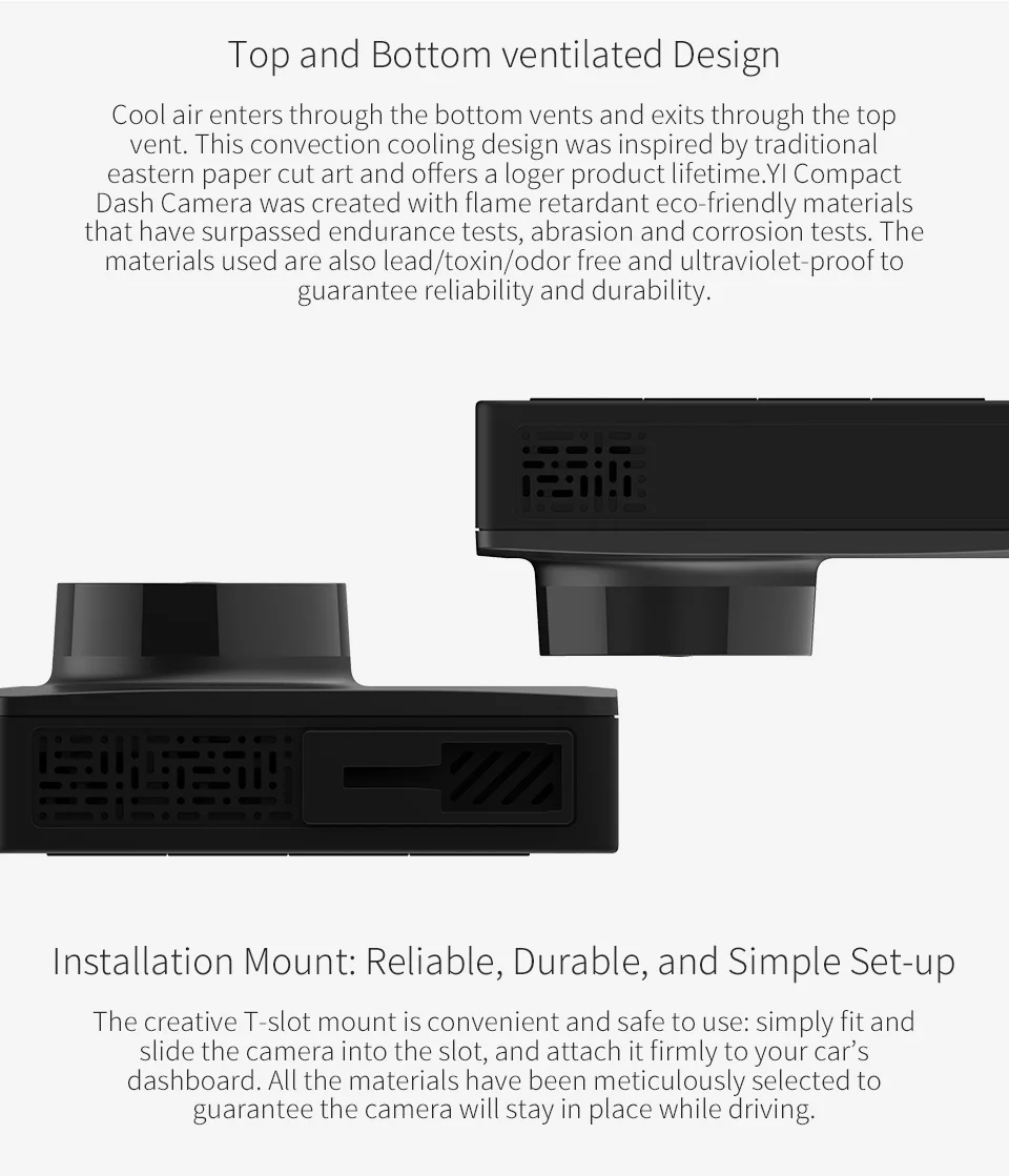 Автомобильный видеорегистратор YI Compact Dash Camera 1080P FHD Wi-Fi Разрешение 2.7K Широкий угол обзора 130° g-Сенсор Ночное видение