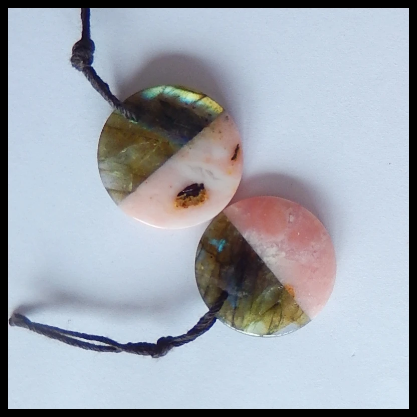

Natural Gemstone Pink Opal with Labradorite intarsia fashion woman Earrings,20x4mm,5.4g