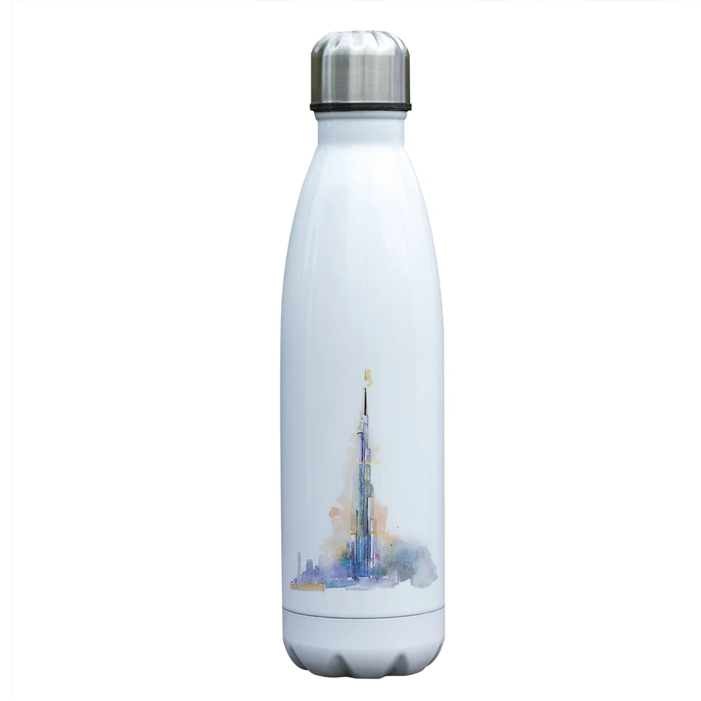 Знаменитые здания печать бутылка Изолированная 17 унций нержавеющая сталь