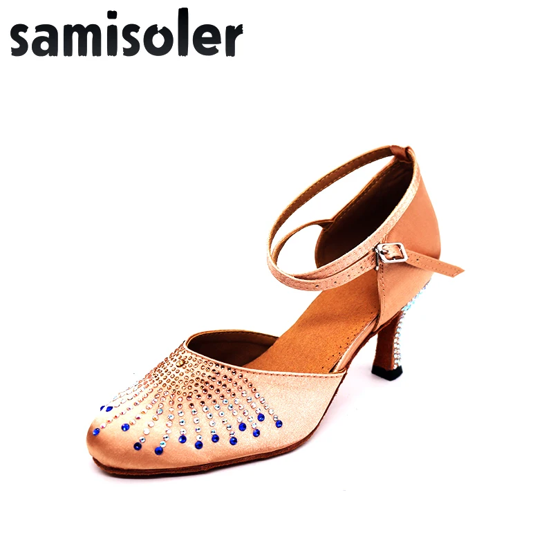 

Samisoler New Flash Cloth Collocation Shine Ribbons Ballroom Fashion R Dance Women Latin Dance Competition Shoes
