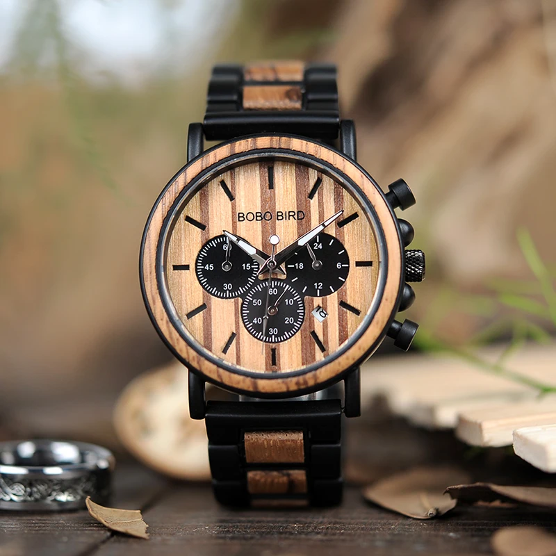 Reloj hombre BOBO BIRD мужские часы новые специальные деревянные и металлические Дизайнерские деревянные часы идеальные кварцевые часы для подарка Мужские Relogio C-P09