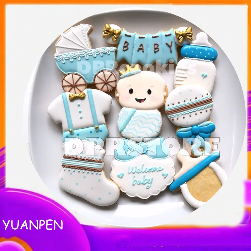 1pcs Baby carriage T-Shirt Rattle Stainless Steel cookie cutter Biscuit fondant Cake Pastry Sugarcraft tools bread mold